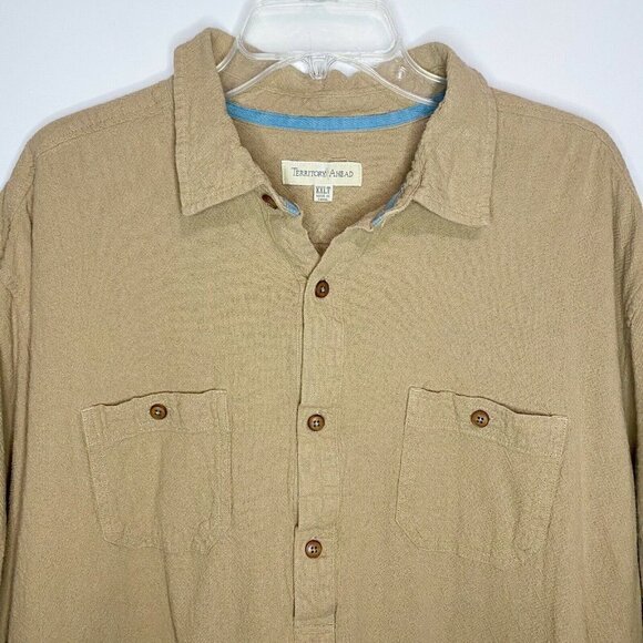 Territory Ahead Mens Vtg Beige Textured Button Up Cotton Shirt Size XXLT Tall - Picture 2 of 5